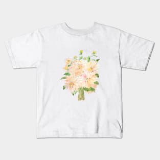 light orange peach color dahlia bouquet watercolor Kids T-Shirt